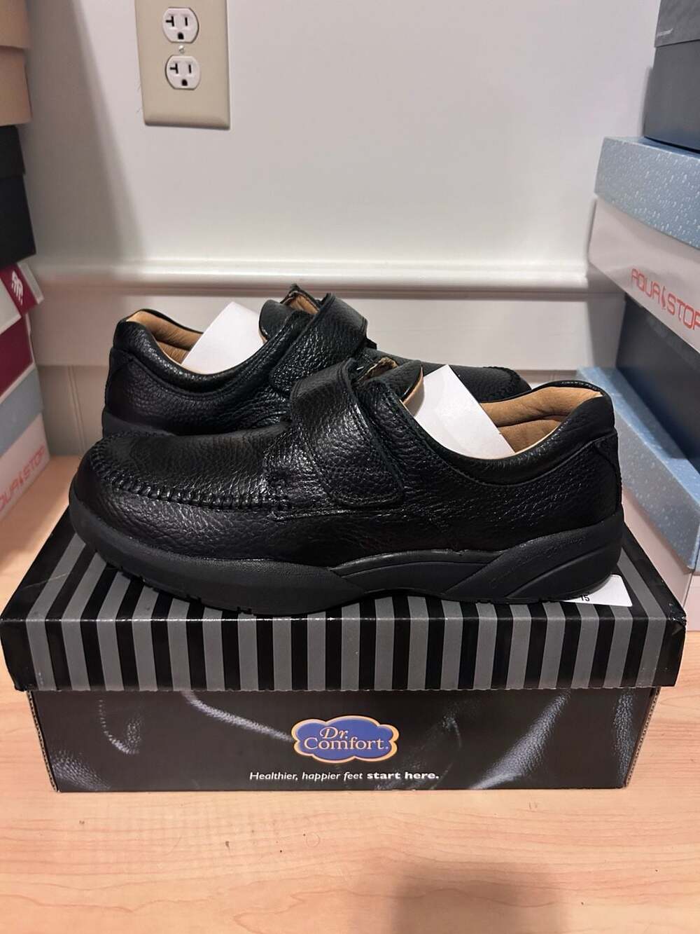 Dr. Comfort Scott Men's Black Leather Velcro Comfort Shoes Size 11M